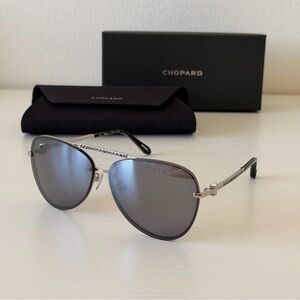 New! Chopard Metallic Gray Aviator Sunglasses, SCHF10S 579X, Authentic